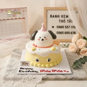 Bánh kem mini hình chú chó trắng
