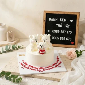 Bánh kem trang trí gấu trắng cute