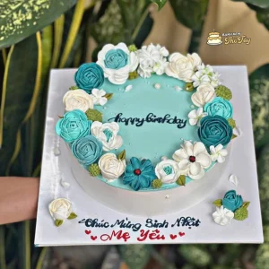 Bánh hoa kem màu xanh dương