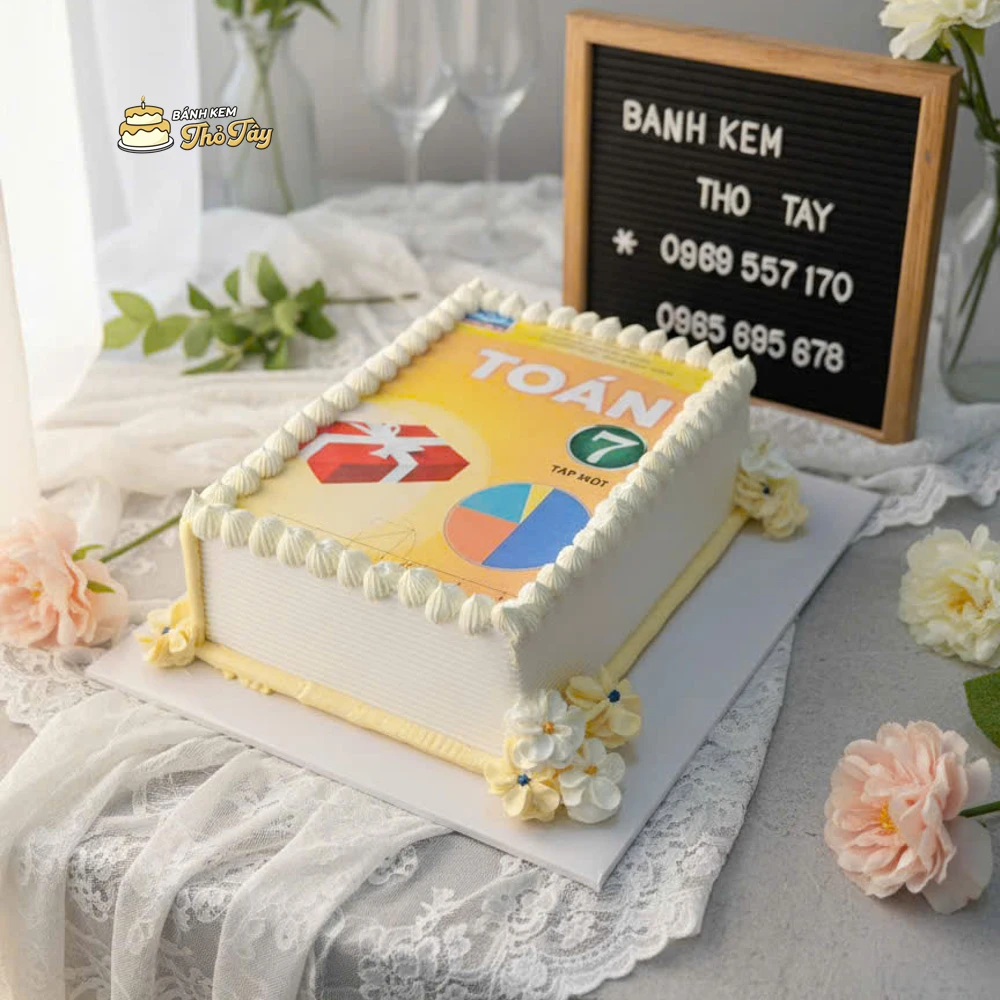 Bánh kem hình chữ nhật in hình môn học - Hình ảnh 2