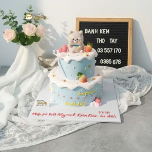 Bánh sinh nhật màu xanh dương 2 tầng