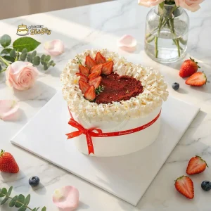 Bánh kem trái tim phủ red velvet