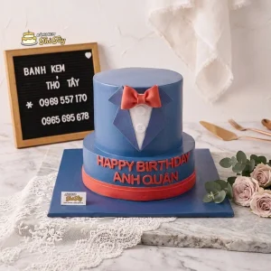 Bánh kem màu xanh 2 tầng