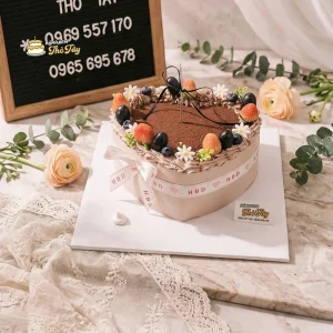 Bánh kem trái tim phủ cacao