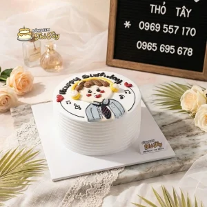 Bánh kem vẽ hình bé trai nghe nhạc