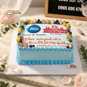 Bánh kem tone xanh in logo doanh nghiệp