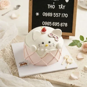 Bánh kem hồng tạo hình hello kitty