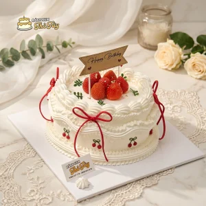Bánh kem thắt nơ đỏ dâu tây