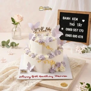 Bánh kem bướm tím 2 tầng