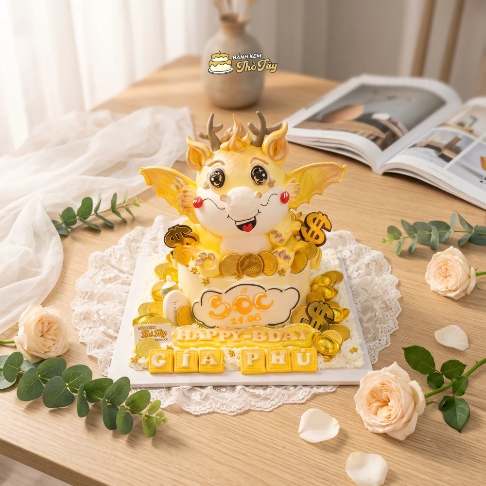 Bánh kem rồng vàng cute
